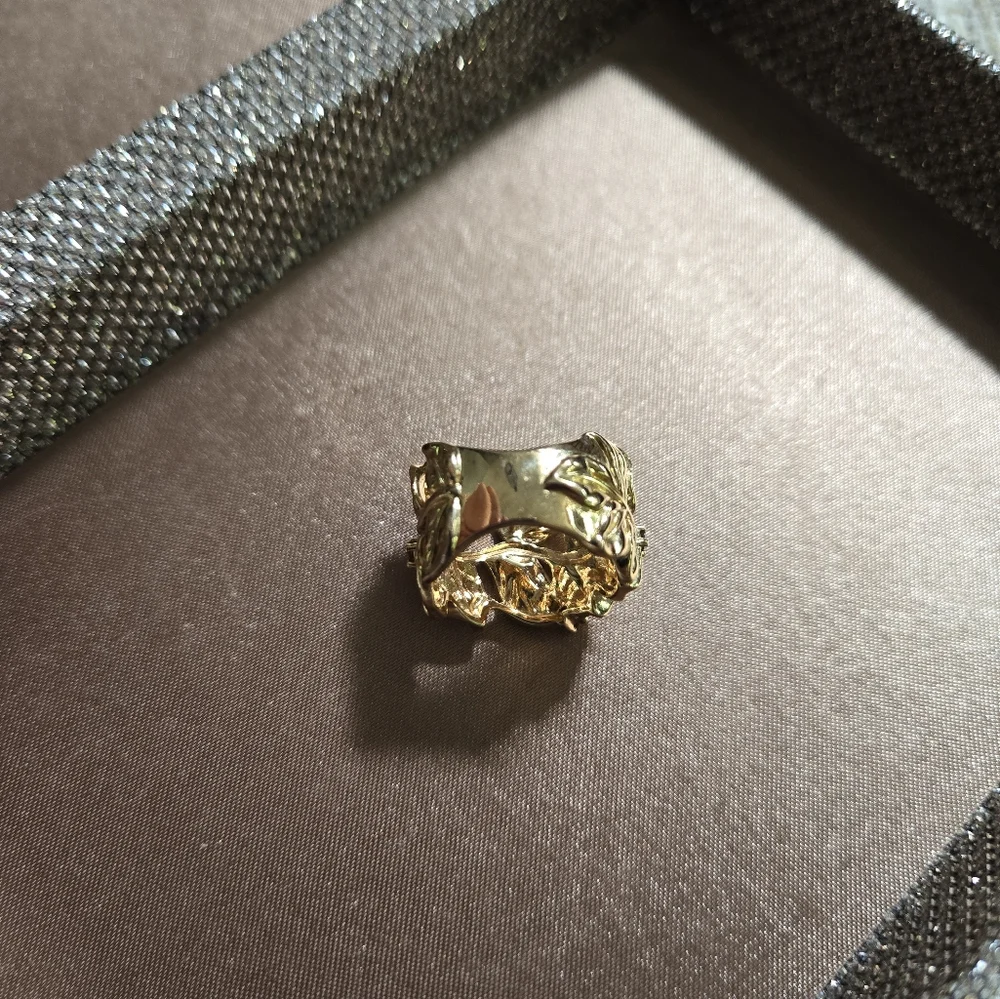 Gold Plated Vine Leaf Gemstone Ring